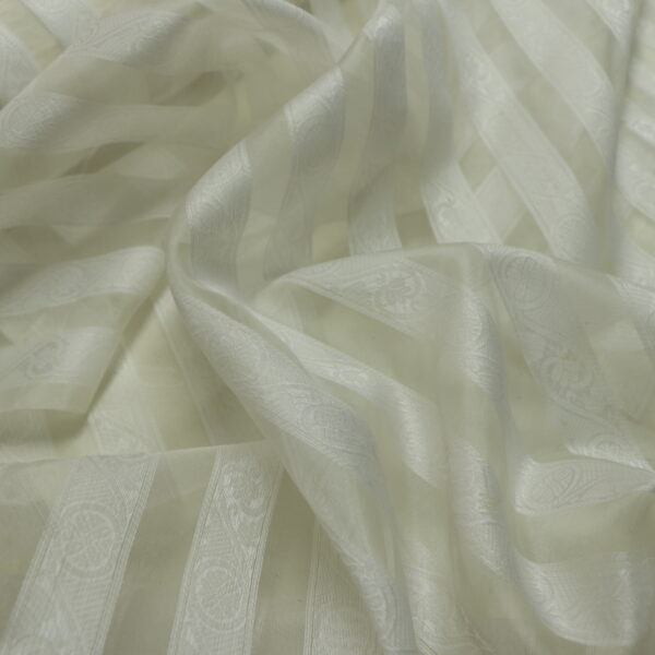 White Organza Stripe Silk Fabric - Image 2