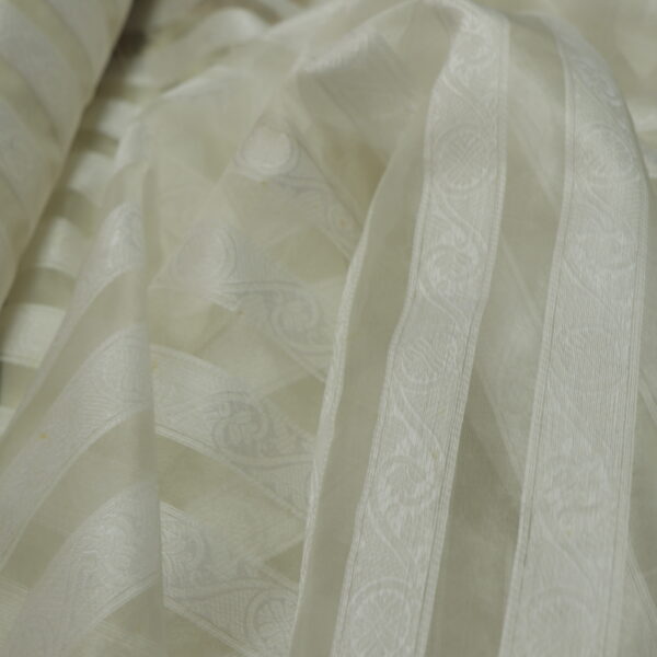 Organza White Organza StrIpe Fabric by the yard